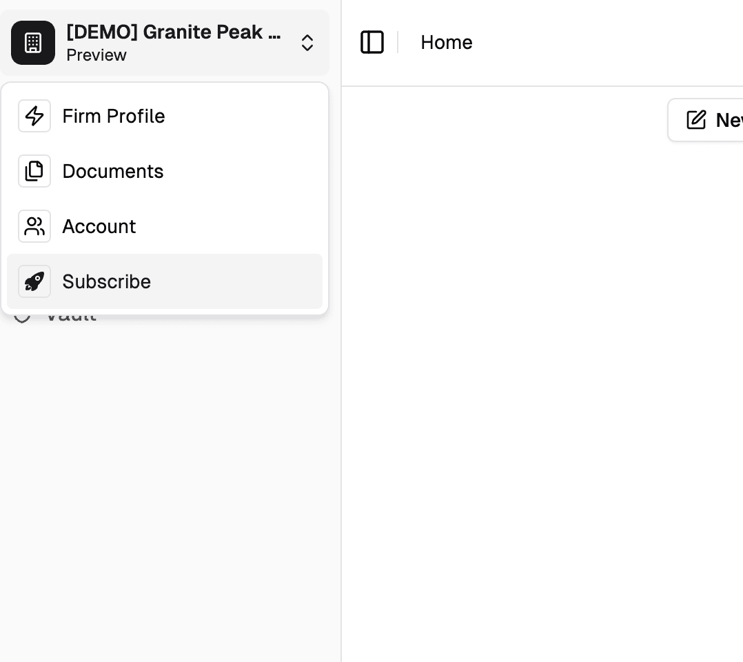 Workspace dropdown with Subscribe option